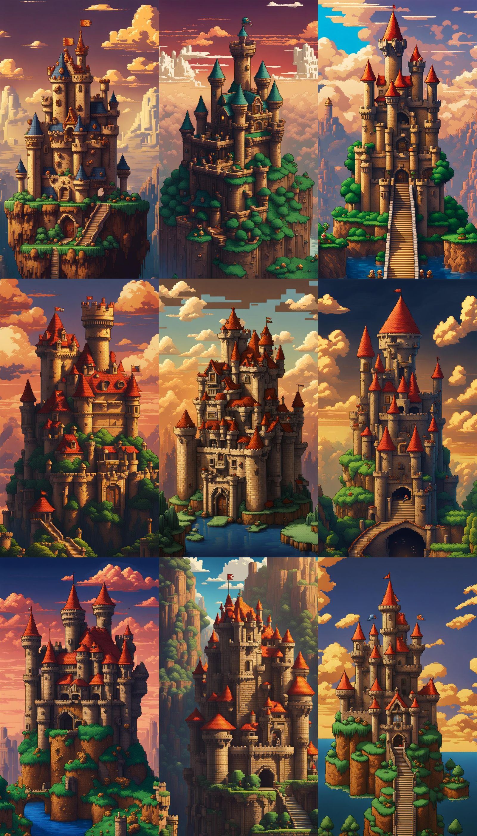 8-bit Nintendo pixel-art background of King Koopa Castle fro...