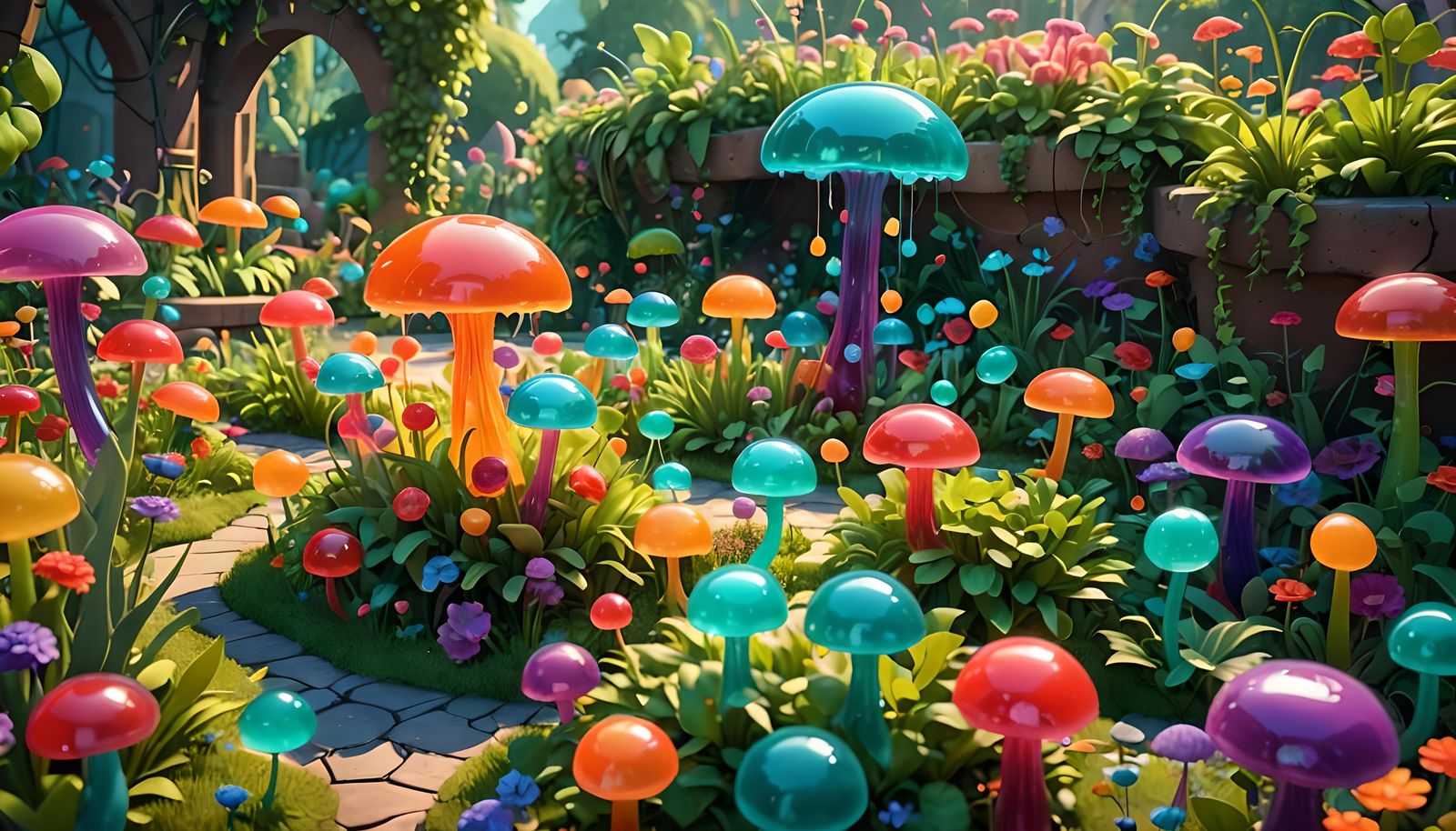 Colorful Jelly Garden: 3D Digital Art