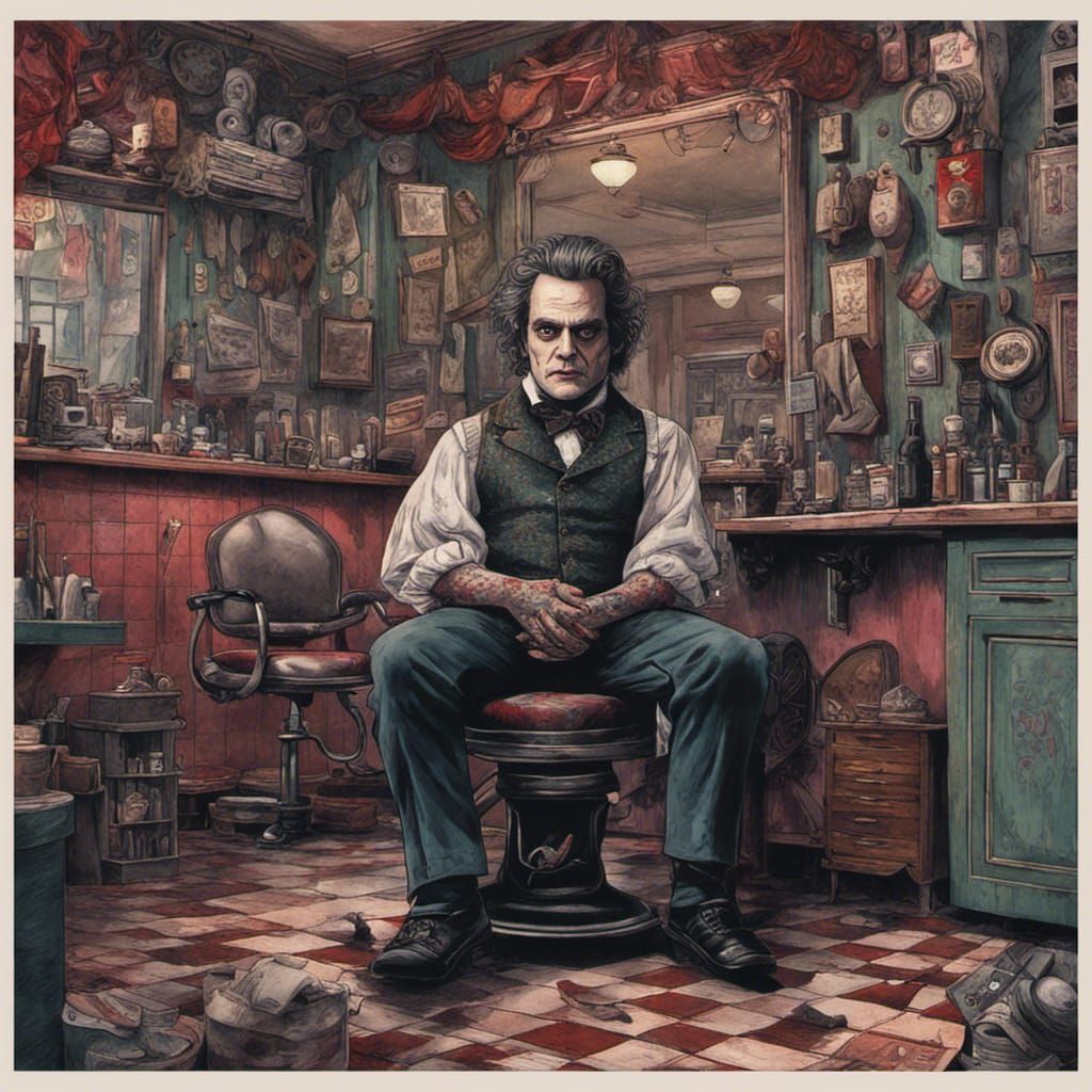 Sweeney Todd in his barbershop