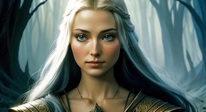 Galadriel Portrait in Vibrant Fantasy Style