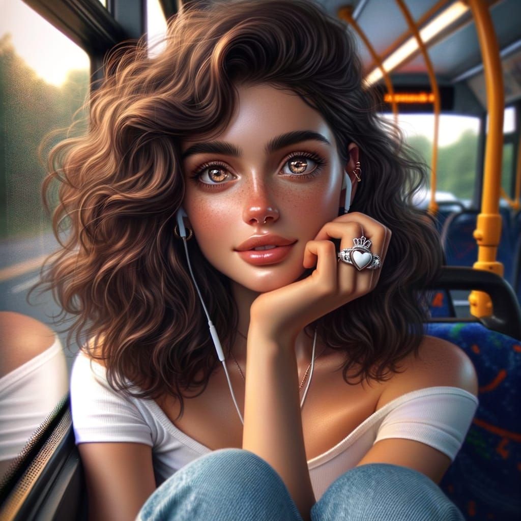 Woman on Bus Lost in Thought