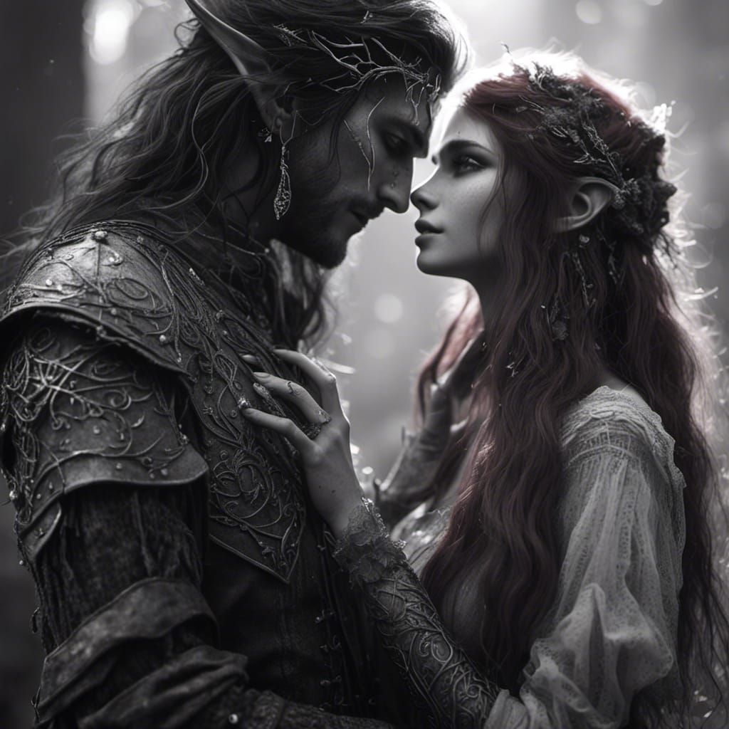 Romantic Elves Staring in LOMO Black and White