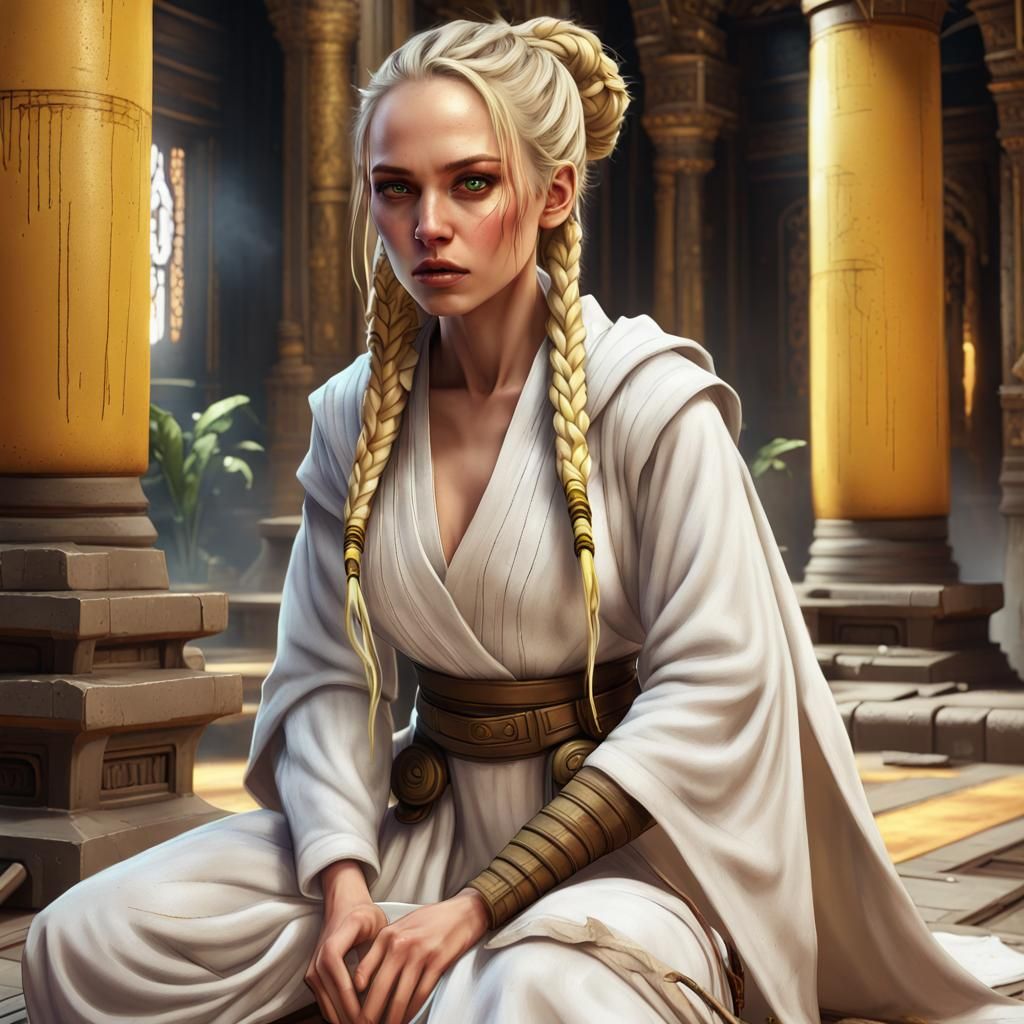 Blonde Jedi Knight in Ancient Temple