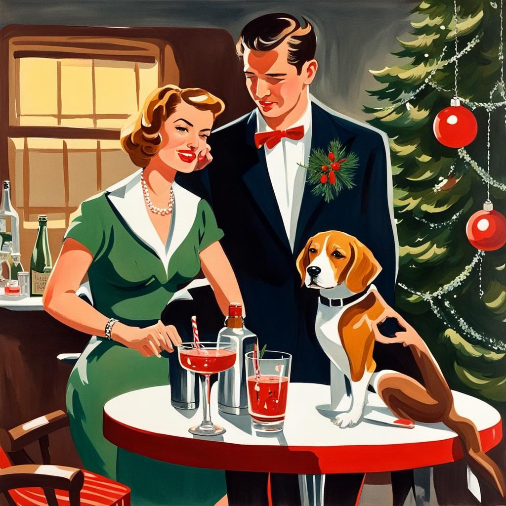 1950s Christmas Cocktail Hour in Gouache Style