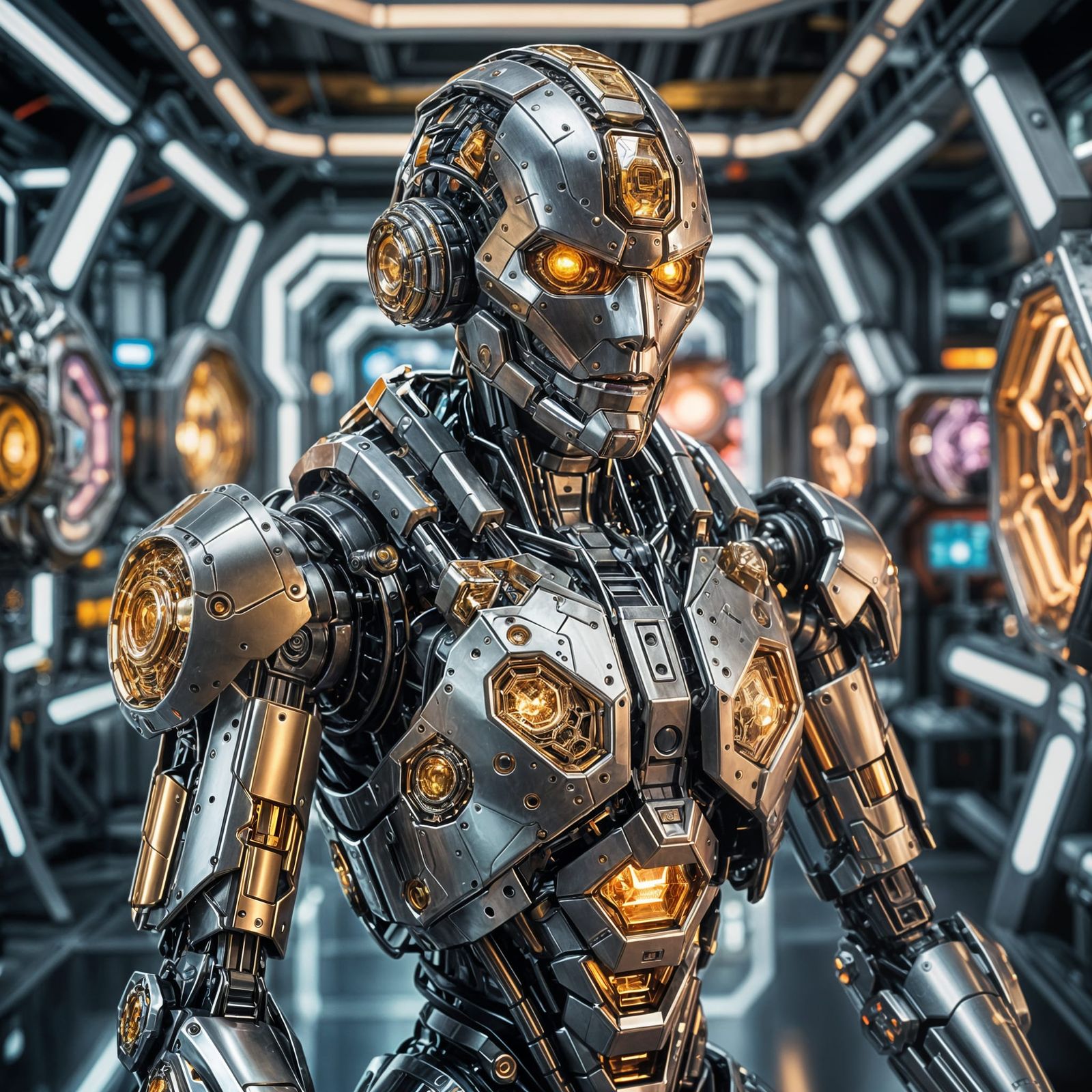 Ultra-Futuristic Android in Cyberpunk Style