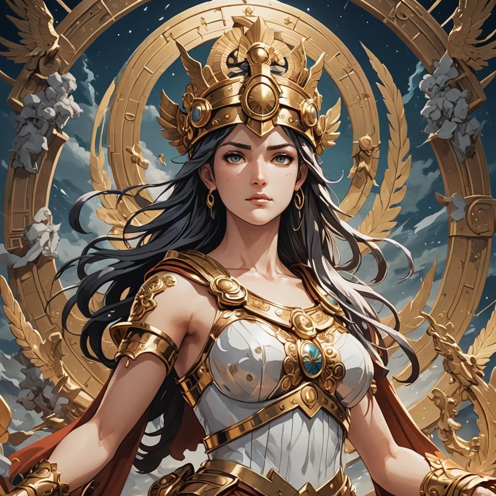 Athena Portrait in Anime Cel-Shaded Style