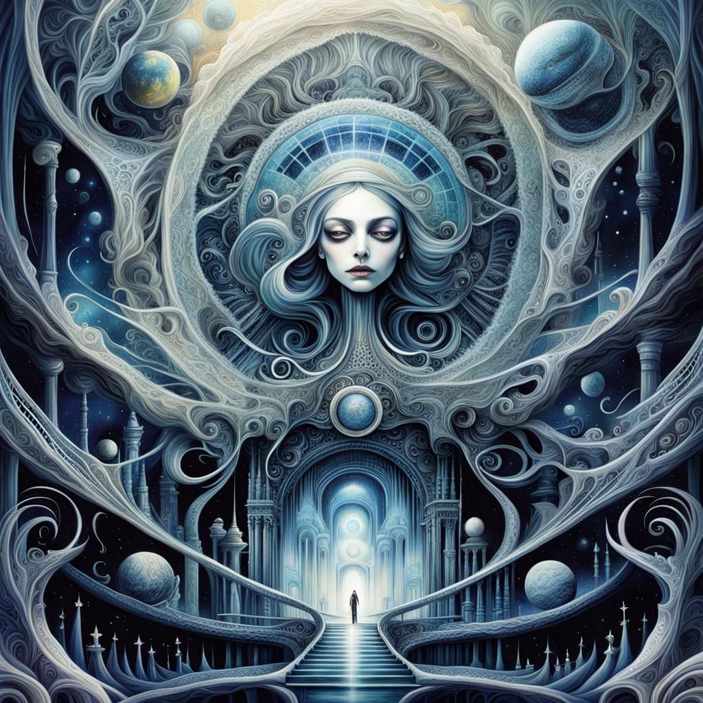 Surreal Cosmic Dreamscape in Burton/Giger Style