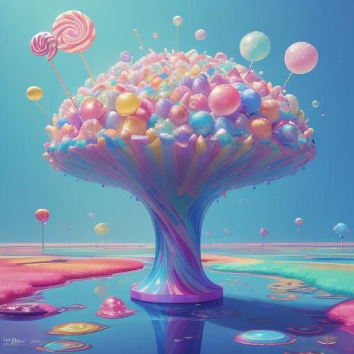 Dreamlike Candyland Boy in Water, Digital Illustration
