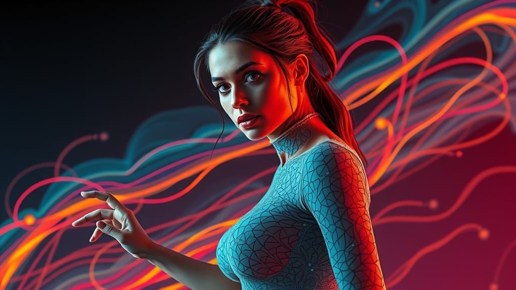 Woman with Swirling Lines in 3D Render