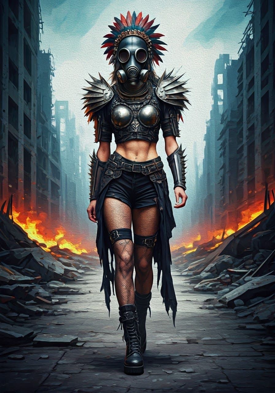 Confident Runway Model in Post-apocalyptic Armor