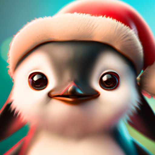 Adorable Chibi Penguin in Santa Outfit