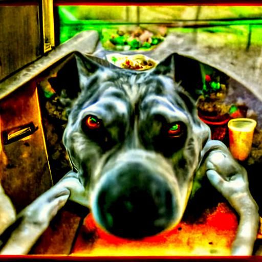 Retrofuturistic Dog Conversation in Mucha Style