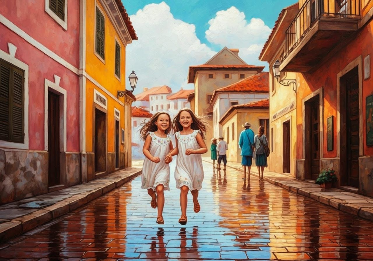 Sun-Kissed Childhood Delight in Whimsical European City