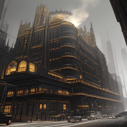 Dieselpunk Cityscape in Charcoal