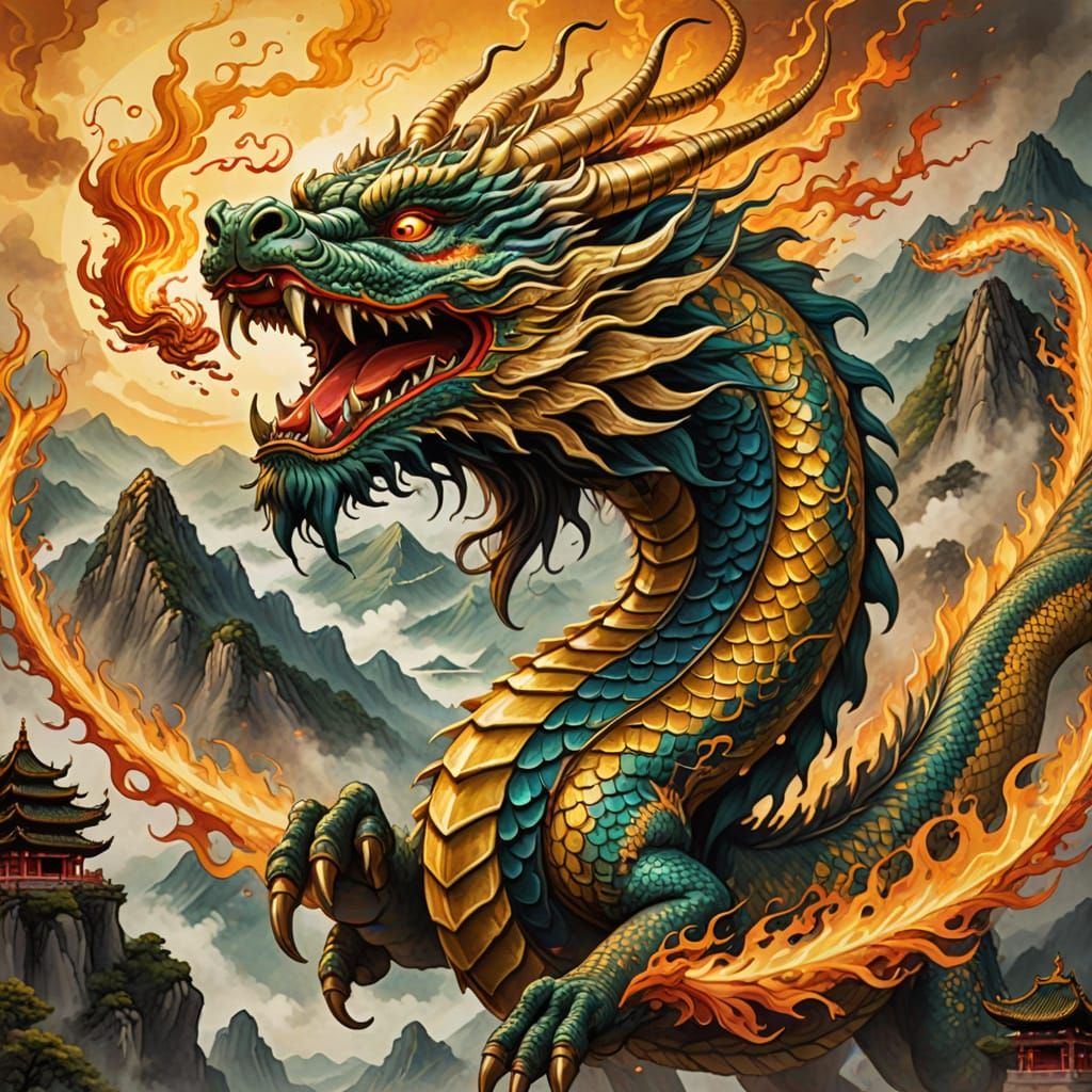 Chinese Dragon in Ink Illustration Style