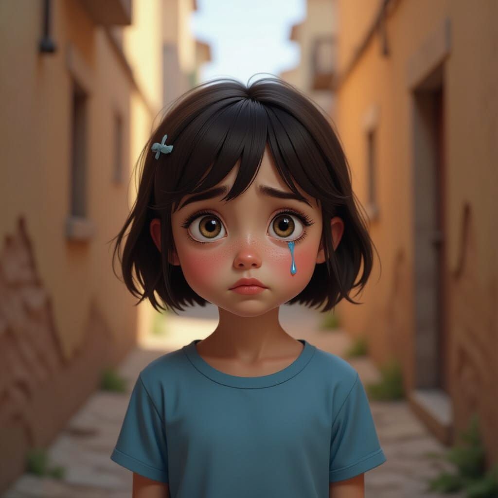 Sad Girl in Alley: Hyper-Detailed Digital Art