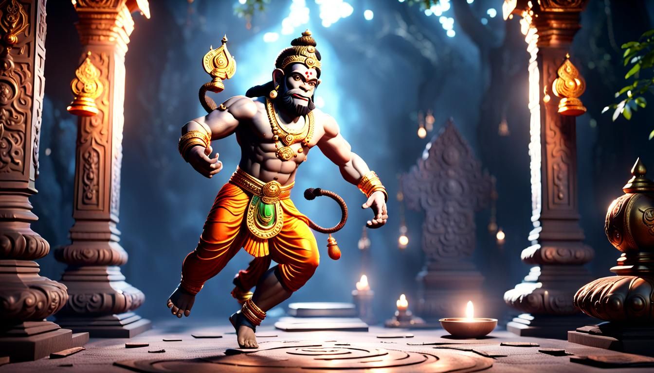 Hanuman Chalisa Legend in Dramatic 3D Rendering
