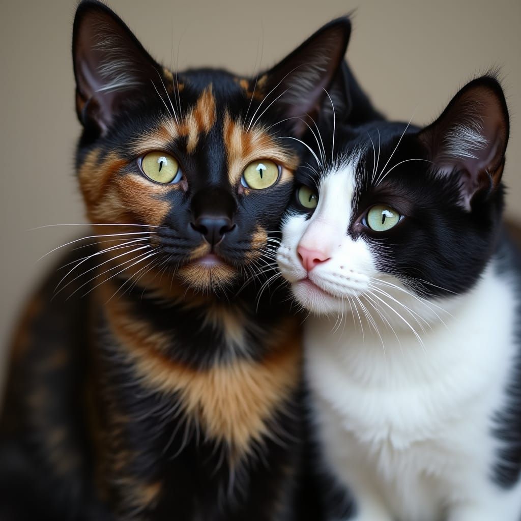 Tortoiseshell Cat with Black and White Companion