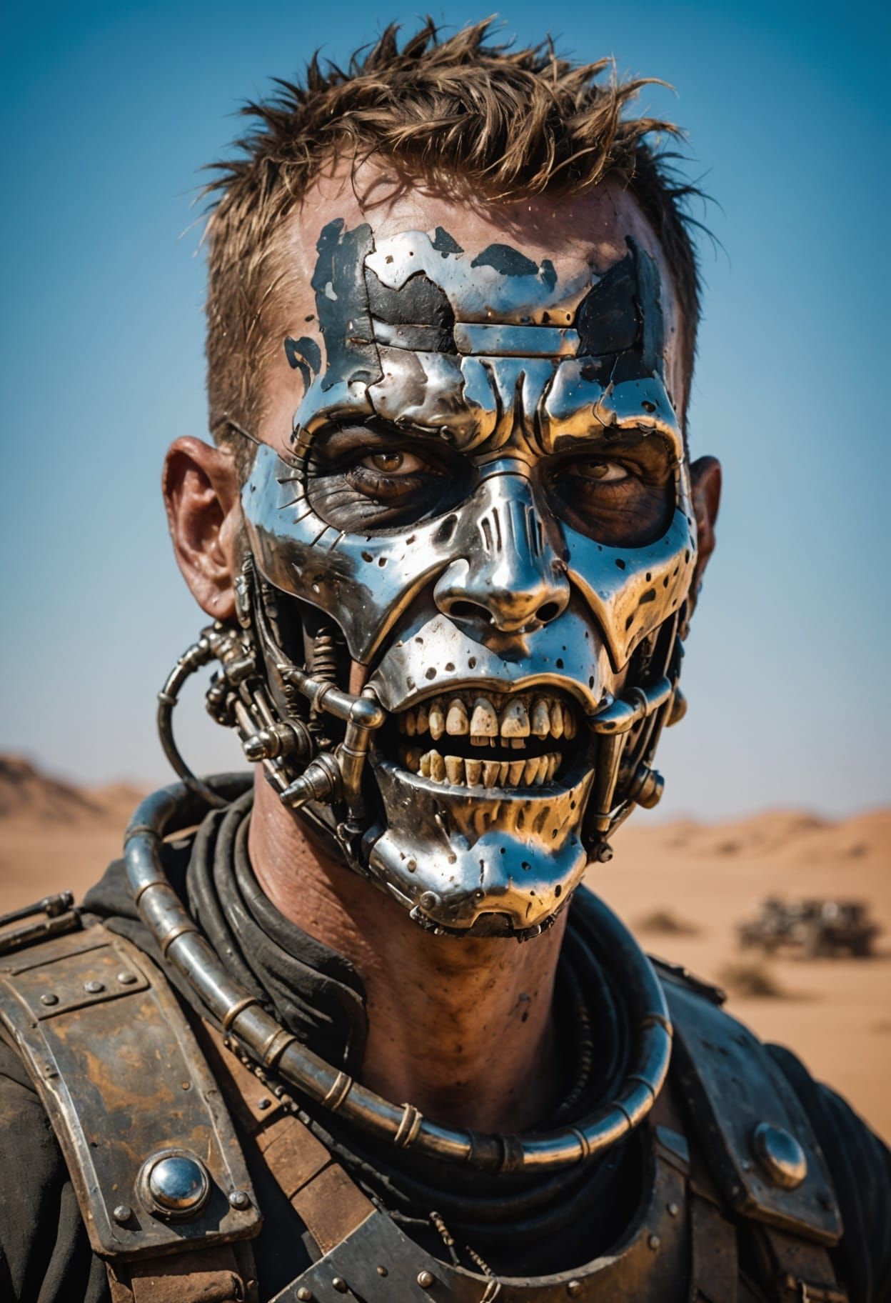 Chrome-Coated WarBoy in Hyperrealistic Splatter Art Style