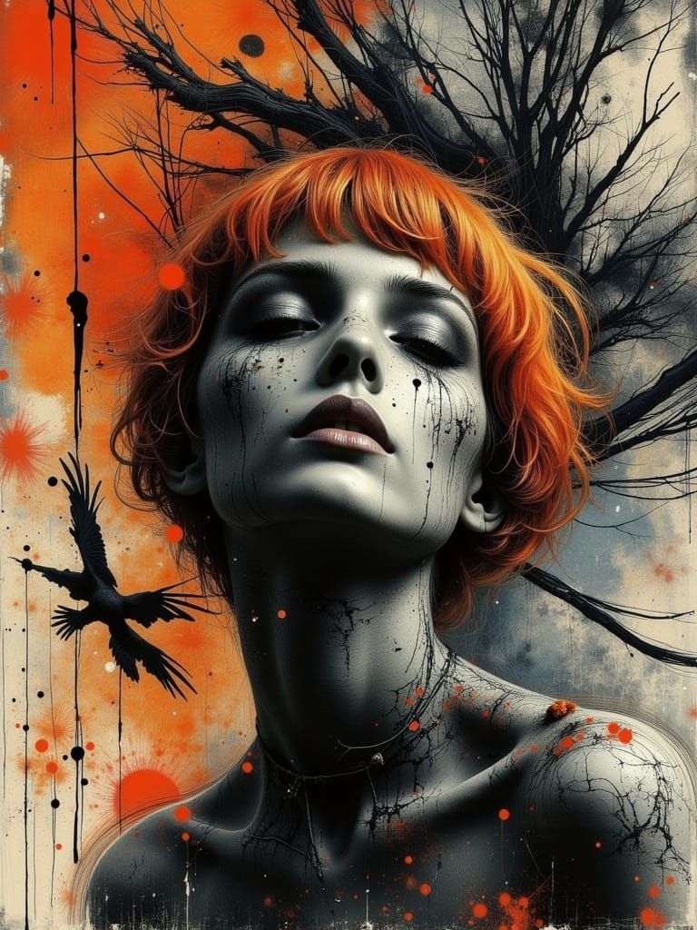 Ethereal Gothic Woman in Abstract Surreal Style