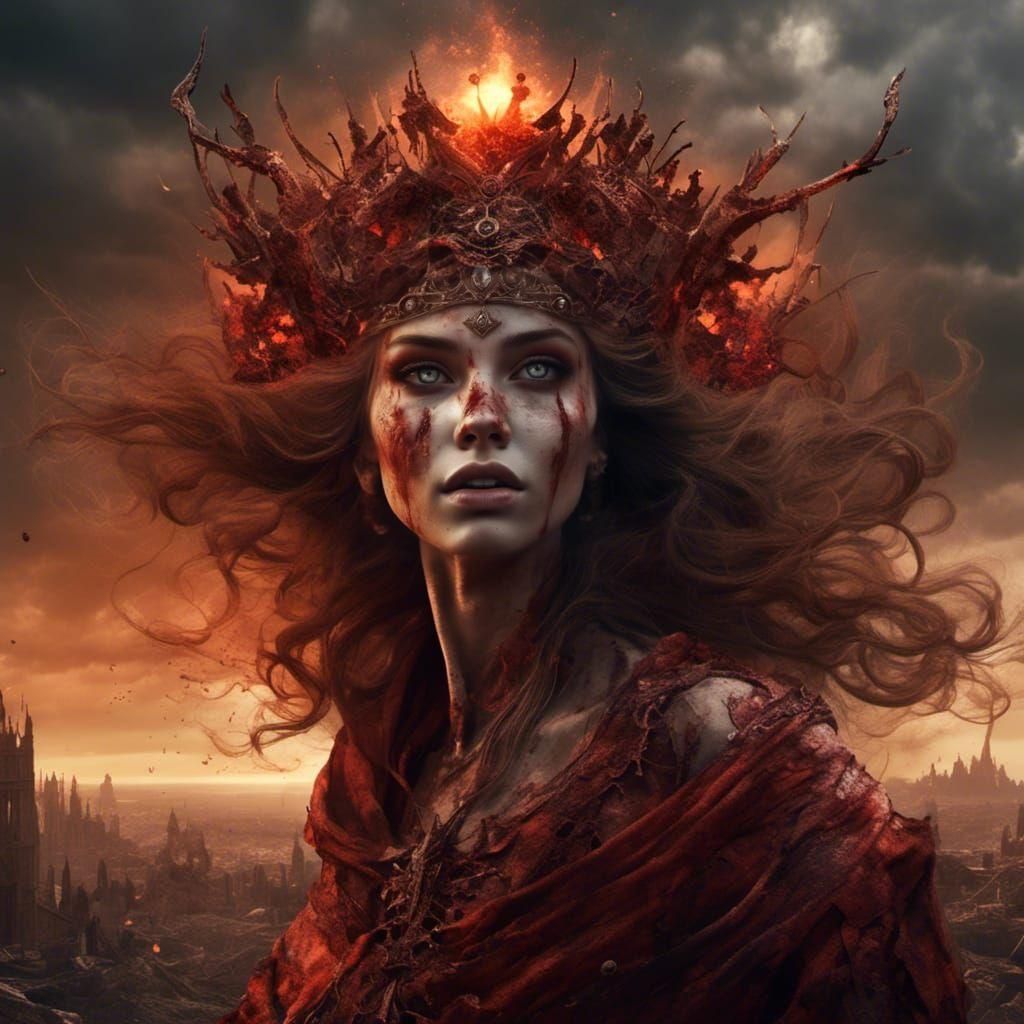 Apocalypse Queen Overlooking Her Wasteland Kingdom