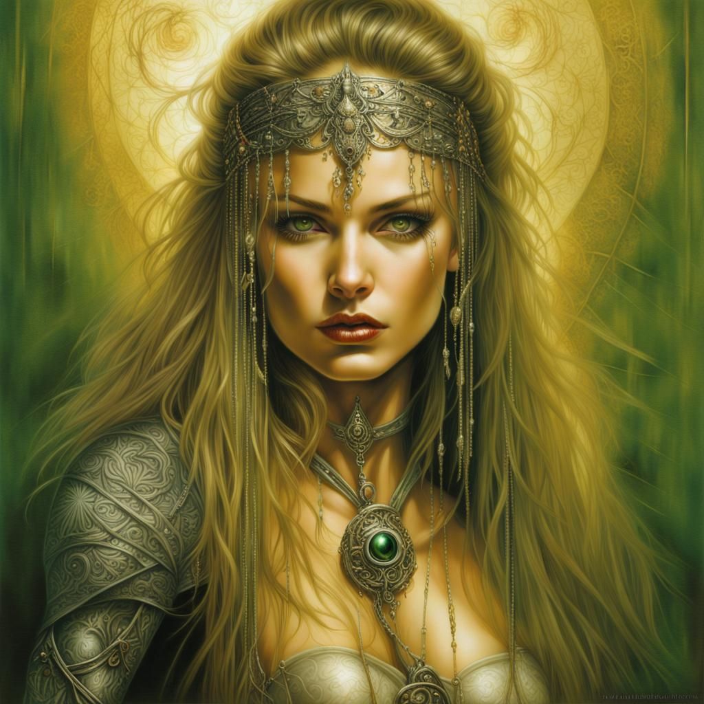 Woman with Golden Locks, in a Dark Fantasy Style