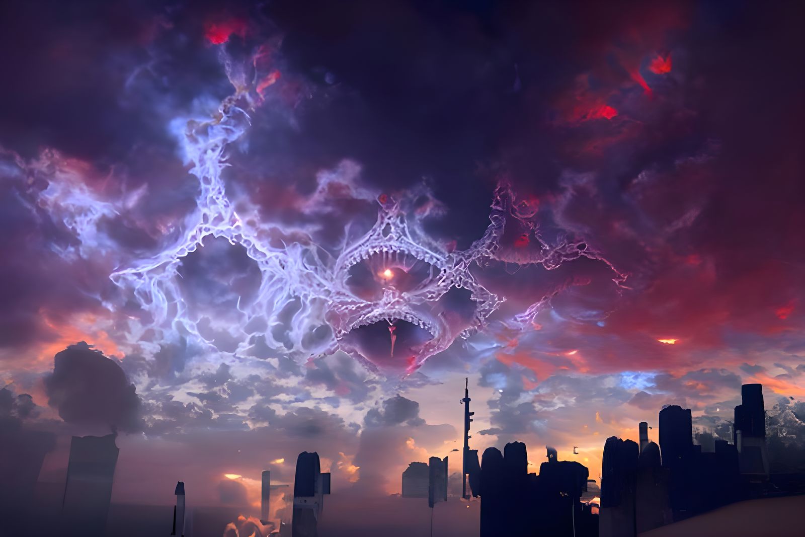 Eldritch Fractal Horror Breaches Dimensions in Surreal Sky