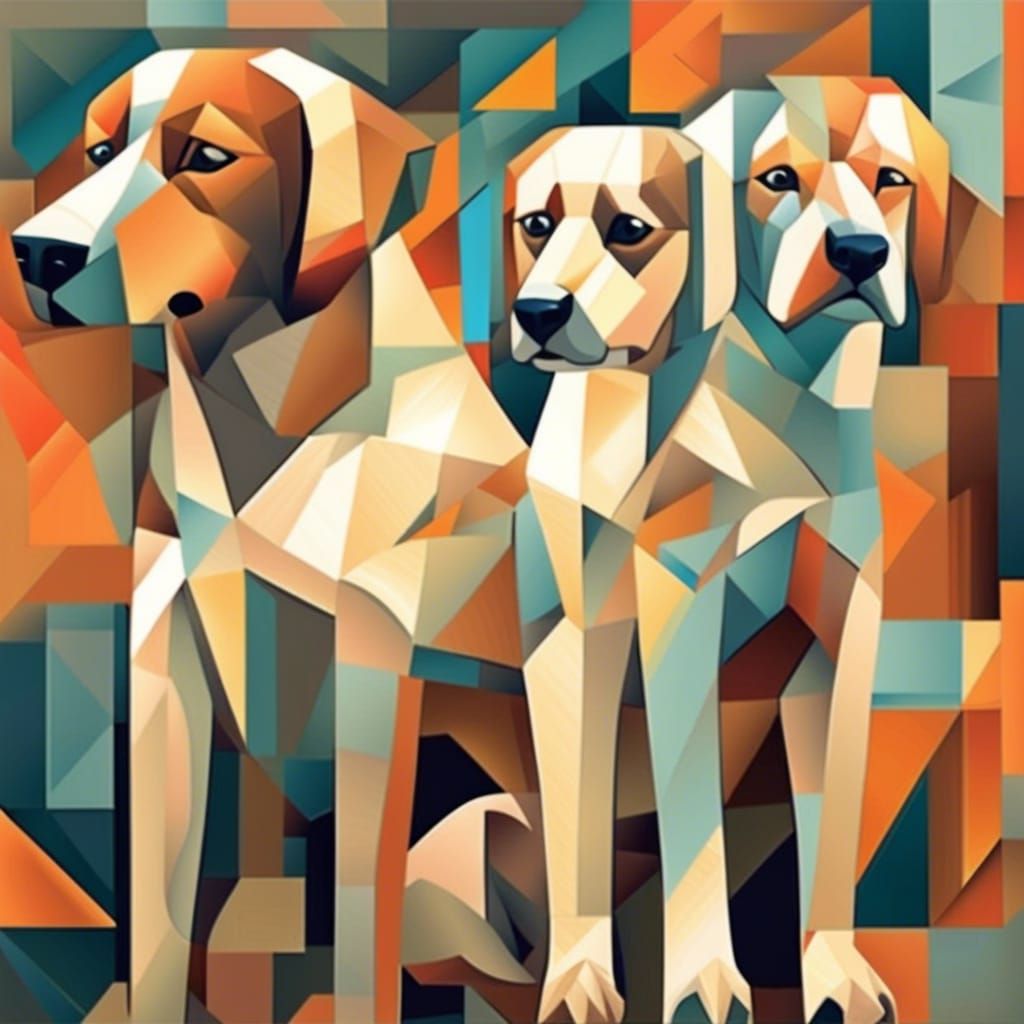 Dynamic Cubist Dogs Painting with Light Effects