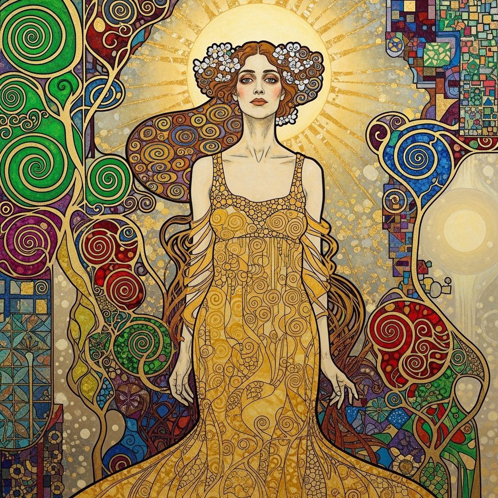 Woman Gazing Forward in Art Nouveau Style