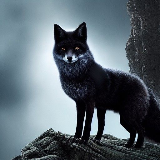 Dramatic Black Fox Digital Matte Painting
