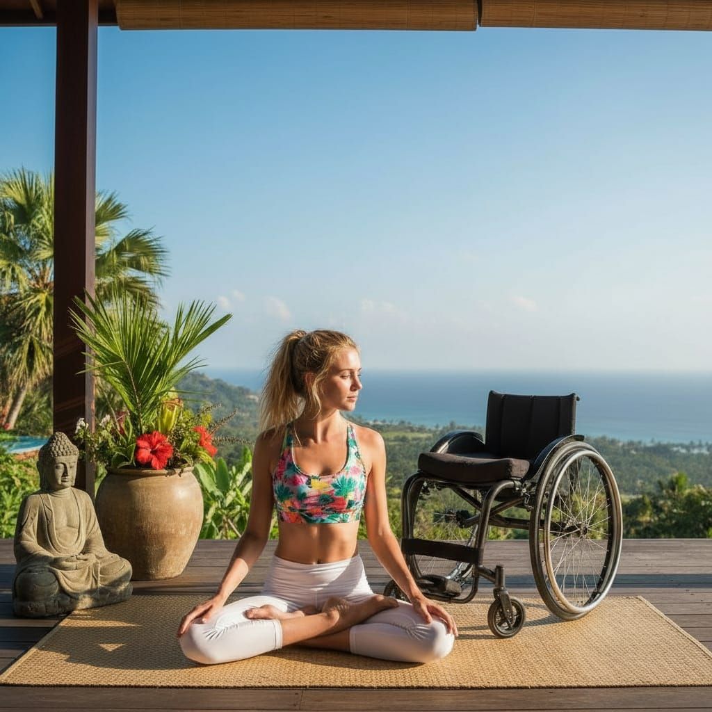 Paraplegic Woman Practicing Yoga in Bali