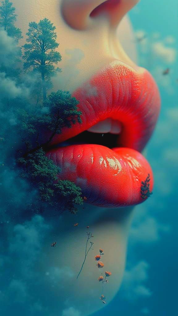 Dreamscape Lips in 3D Double Exposure