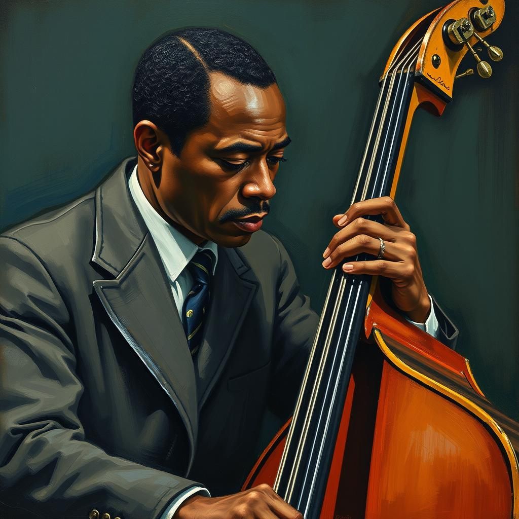 Jazz Musician with Double Bass in Basquiat-Rothko Style