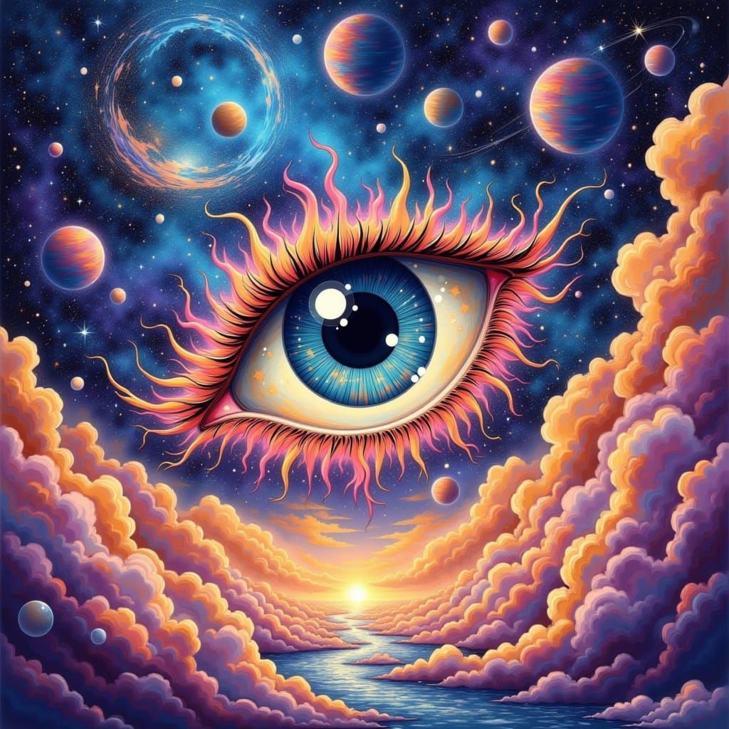 Dreamy Cosmic Eye in Vibrant Ancient Gold Aesthetic