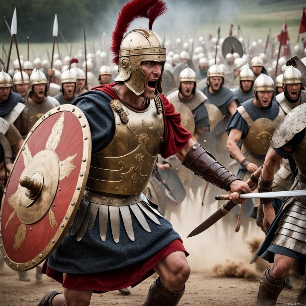 Roman Centurion Leads Battle Charge in Gaul