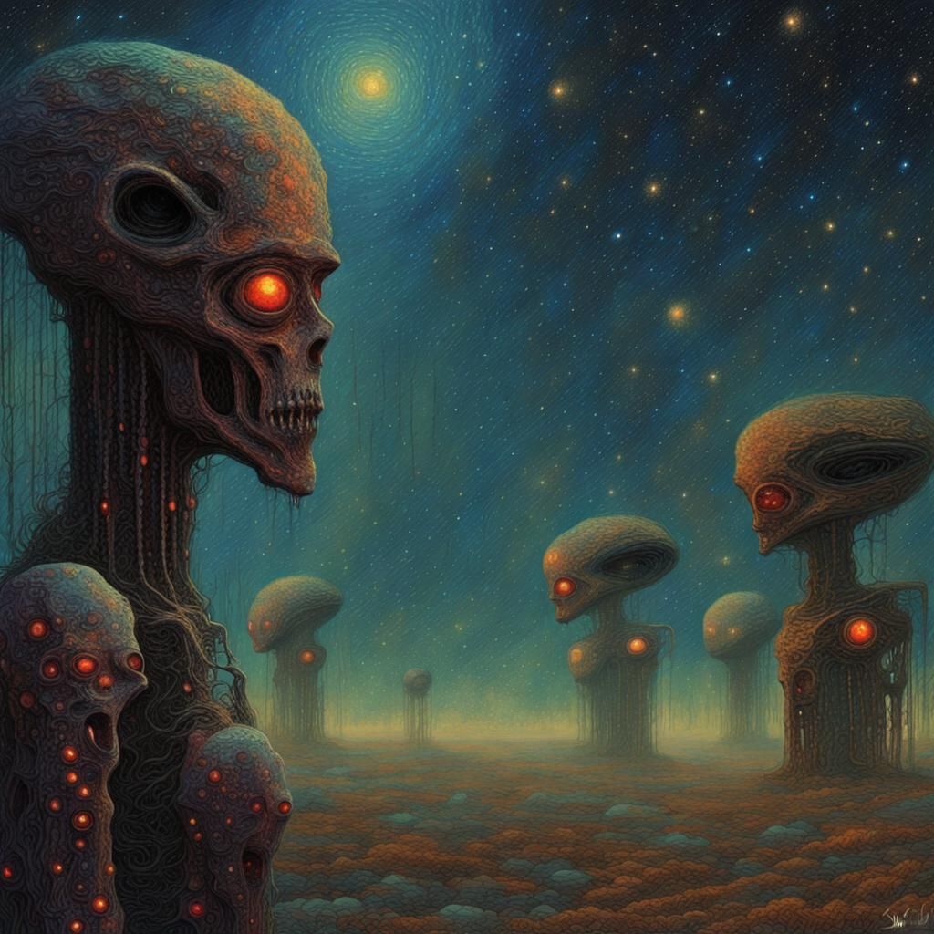 Nightmarish Starry Skies in Pixel-Art Style