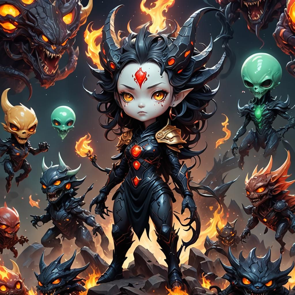 Chibi Kaiju Goddess: Detailed Matte Painting