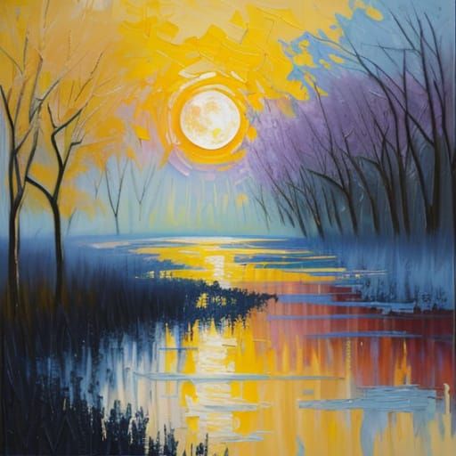 Full Moon in Expressive Neo-Impressionist Oil Painting