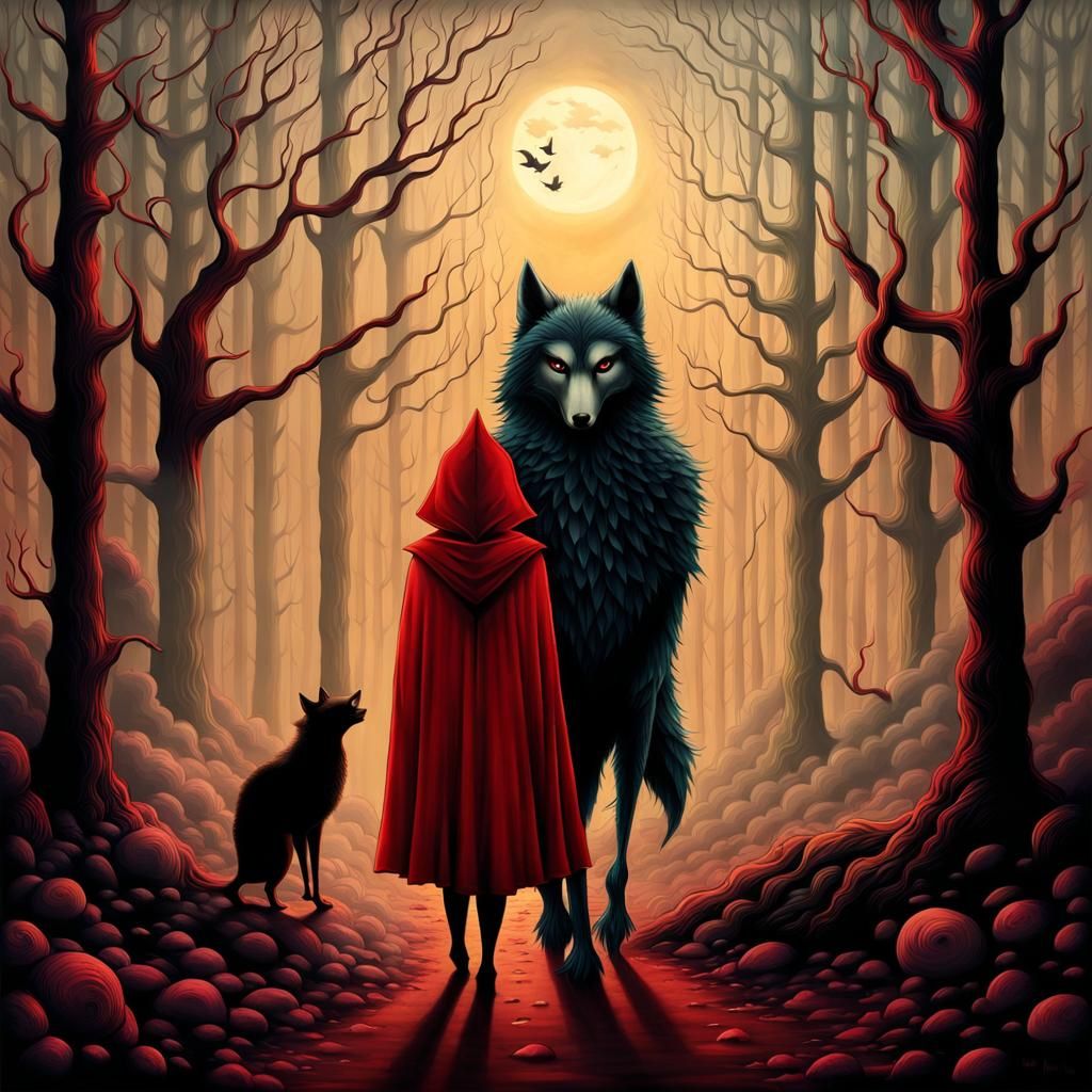 Little Red Riding Hood in Surreal Desolate Land