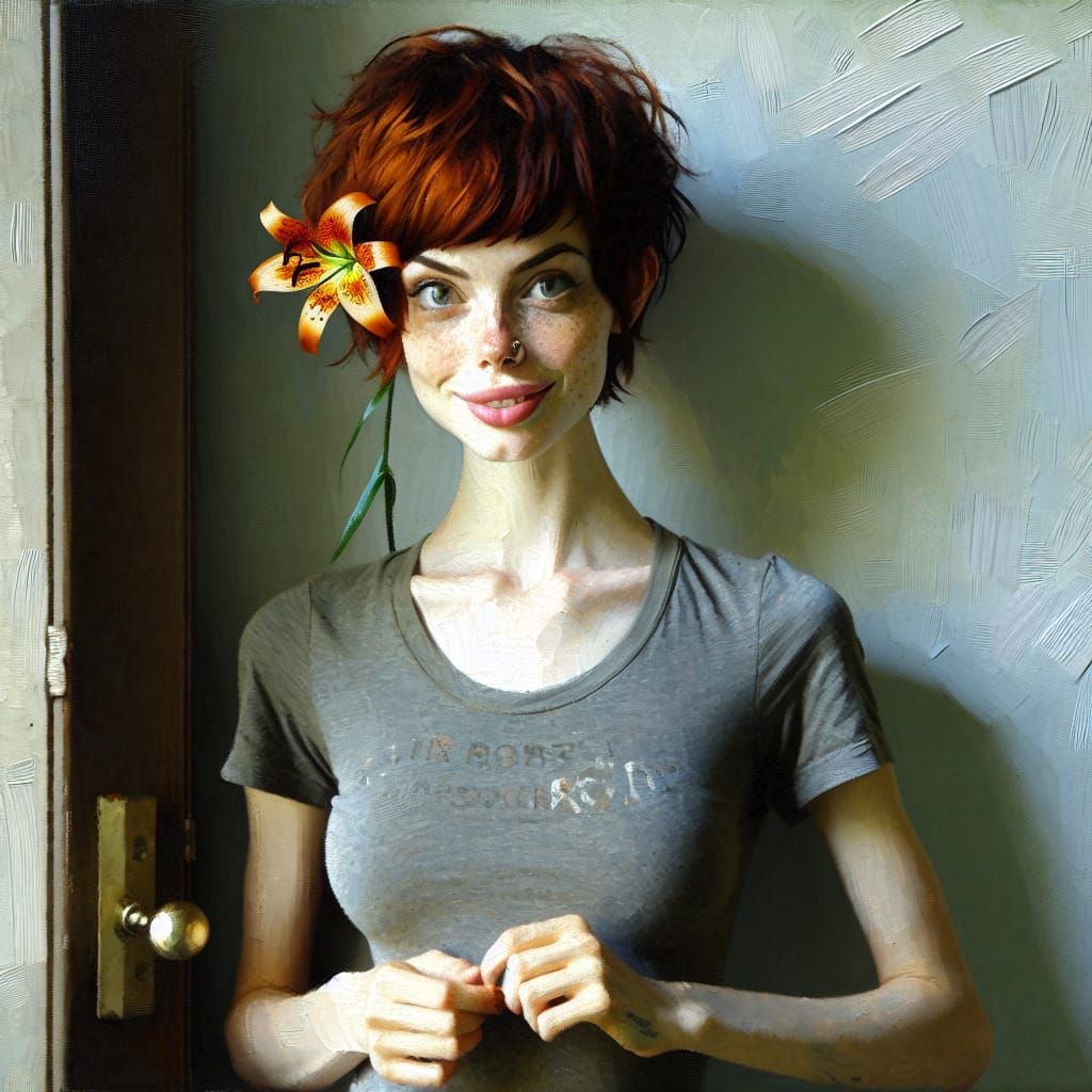 full body tiger lily young 30ish ginger hair freckled cross-...