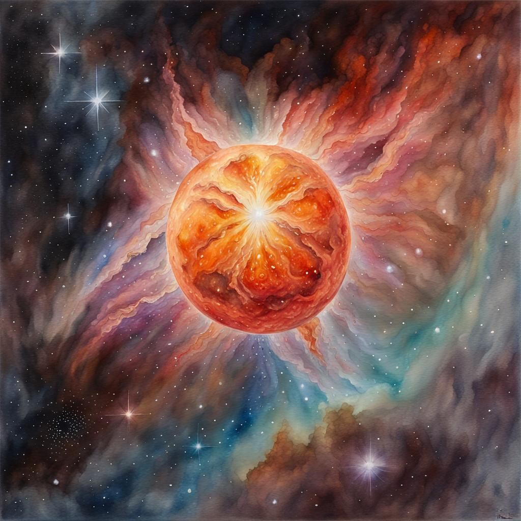 Betelgeuse Star in Space: Watercolor Painting