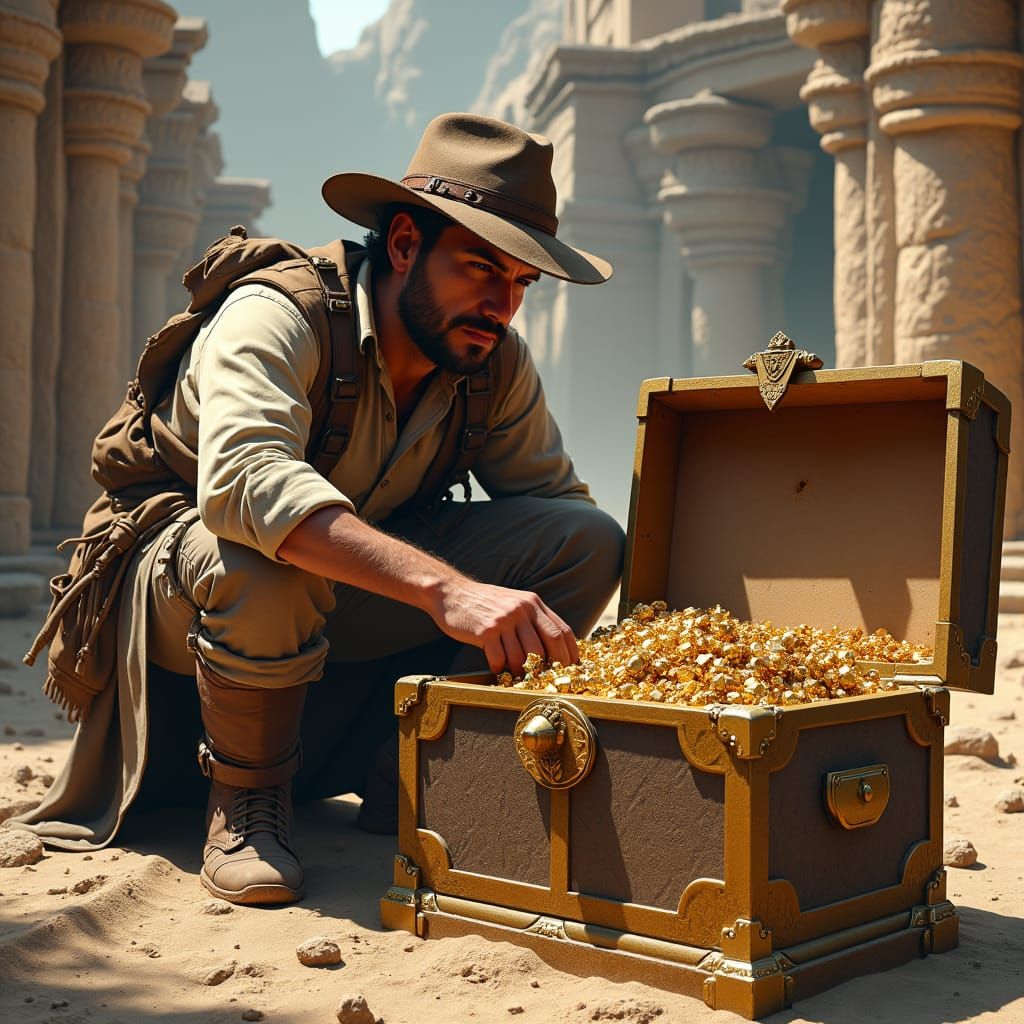 Explorer Finds Temple Treasure: Matte Painting Style