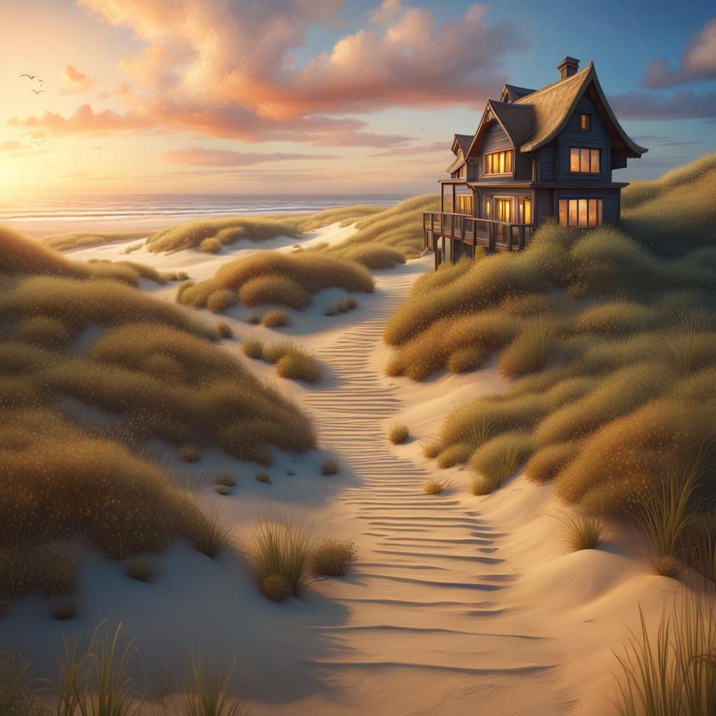 Beach House at Sunrise: Oil Painting on Artstation