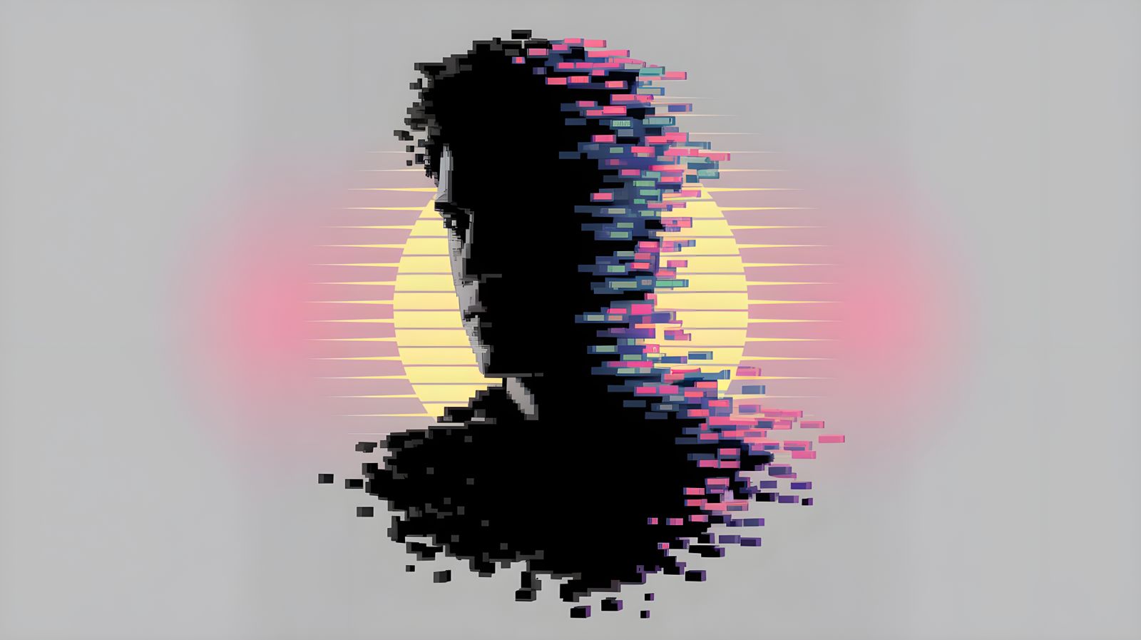 Mesmerizing Pixelated Portrait in Neon Synthwave Style
