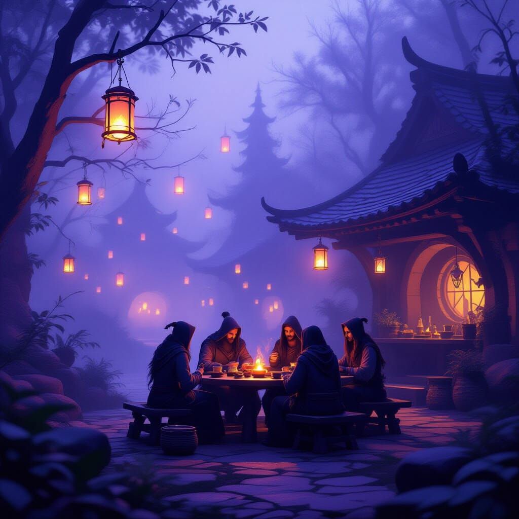 Druid Hollow With Floating Lanterns and Tea