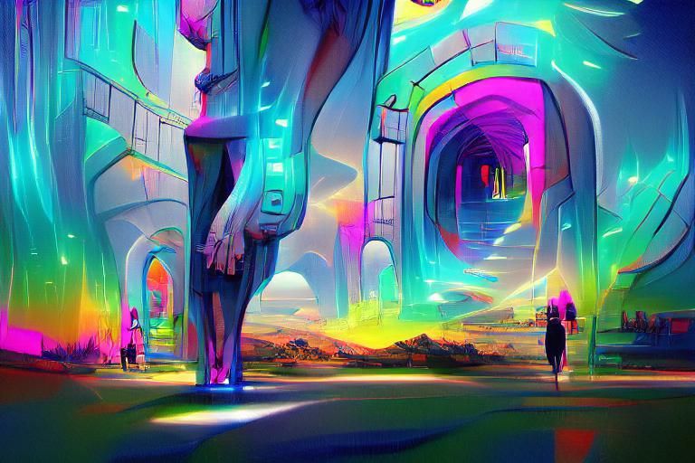 Futuristic Gateway: Colorful Maximalist Artstation Scene