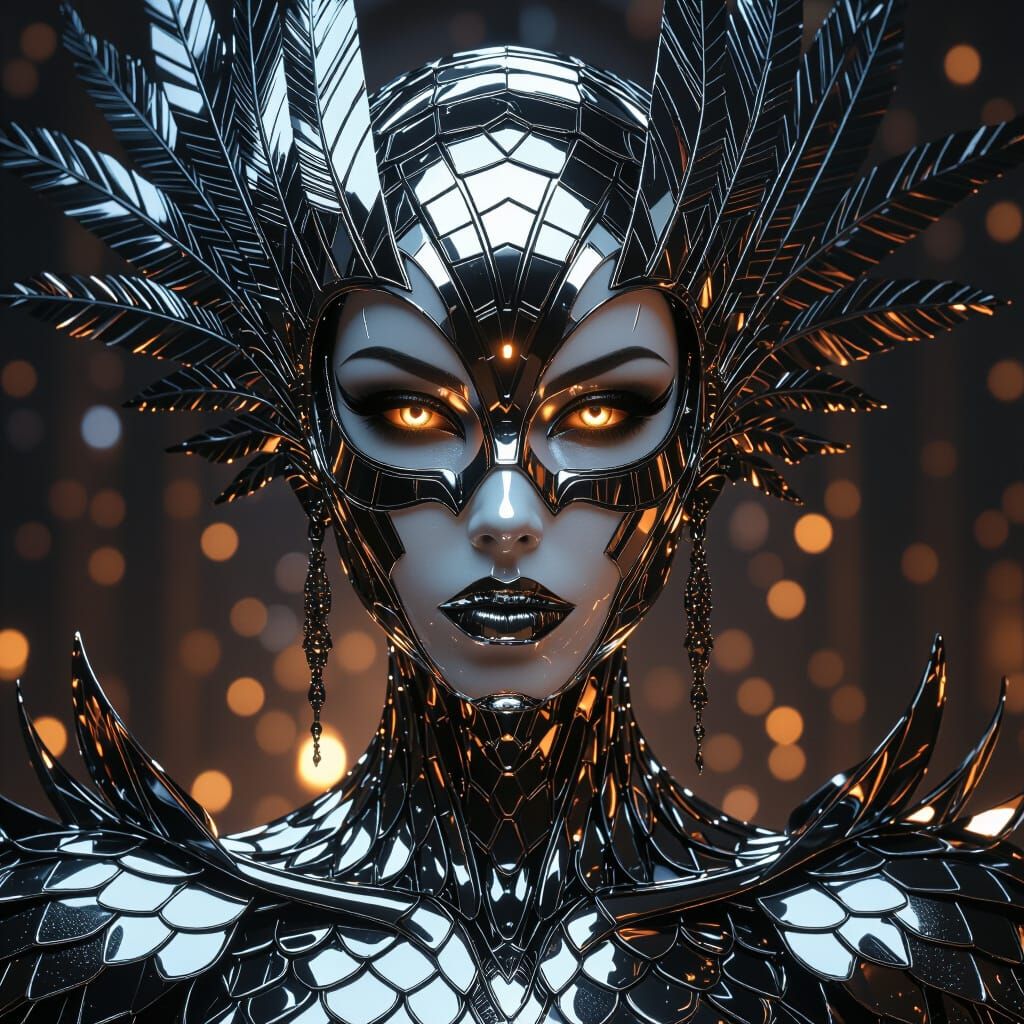 Mythic Overlord of Chrome Scales with Molten Gold Eyes