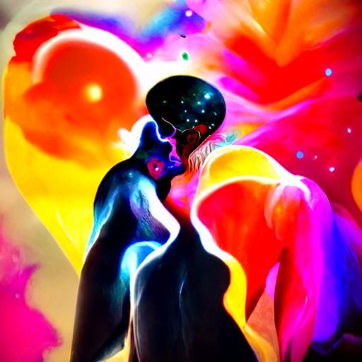 Cosmic Lovers: Holographic Astral Illustration