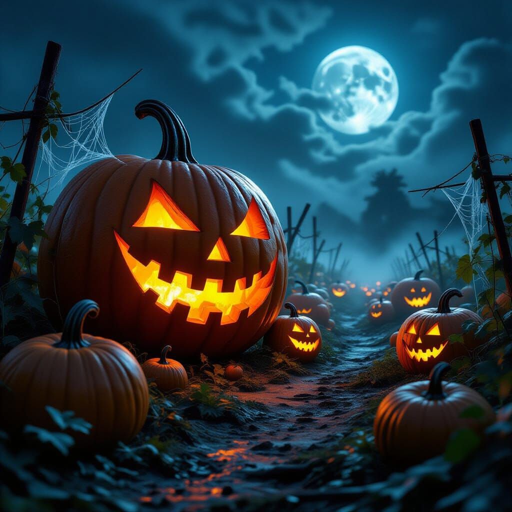 Moonlit Pumpkin Patch in Gothic Style