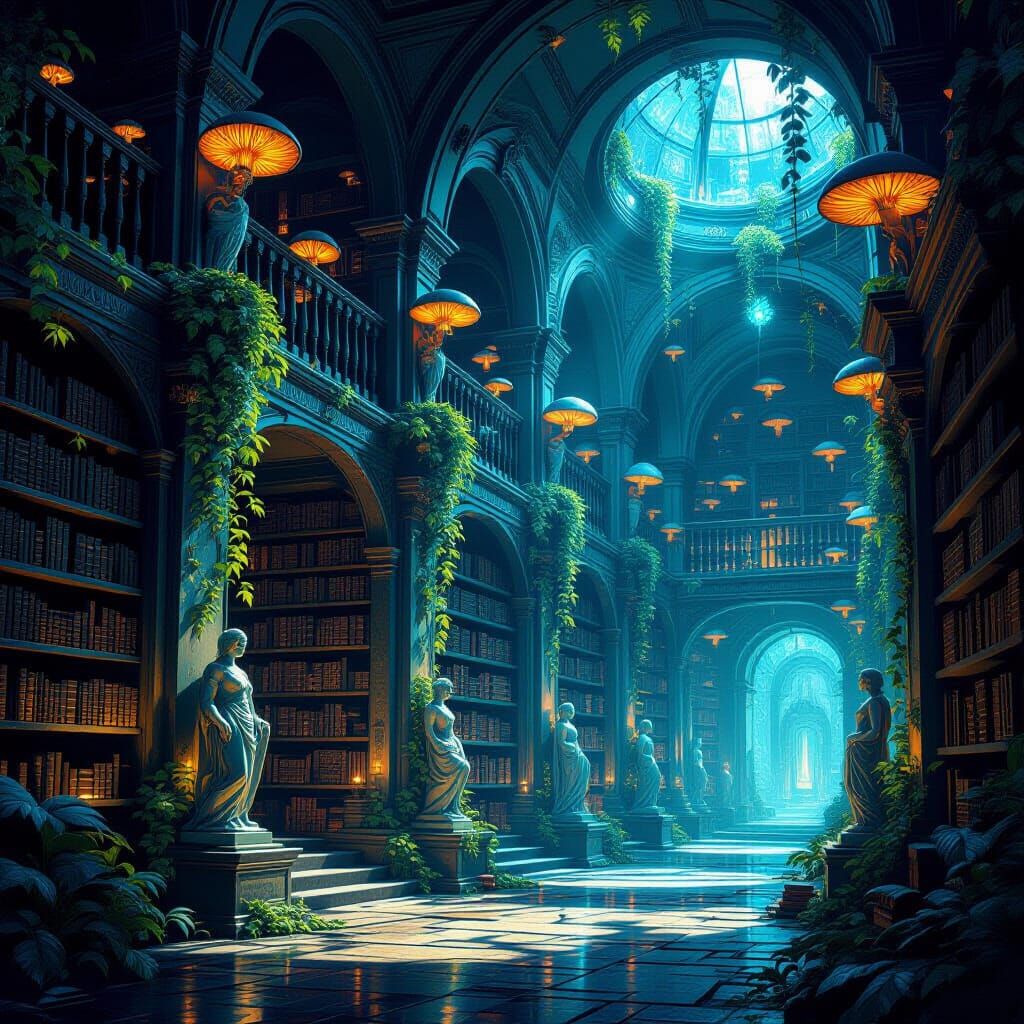 Ancient Obsidian Library of Starlight Tomes